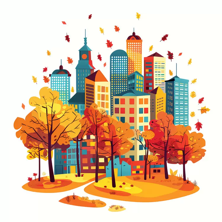 autumn cityscape fall colors in the city landscape