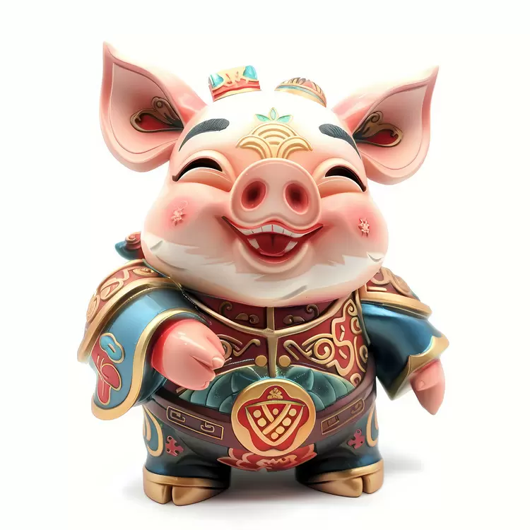 pig whimsical vibrant Chinese Zodiacs wood