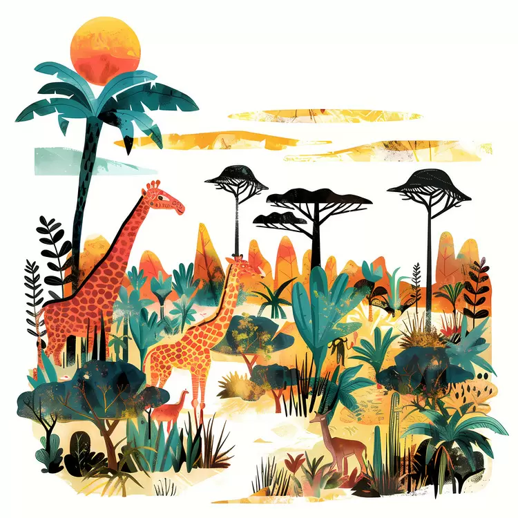 palm trees elephants landscape sun