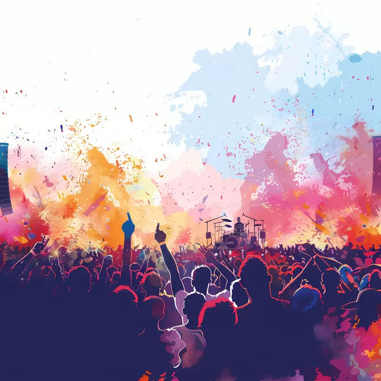 performers concert stage people in the crowd watercolor