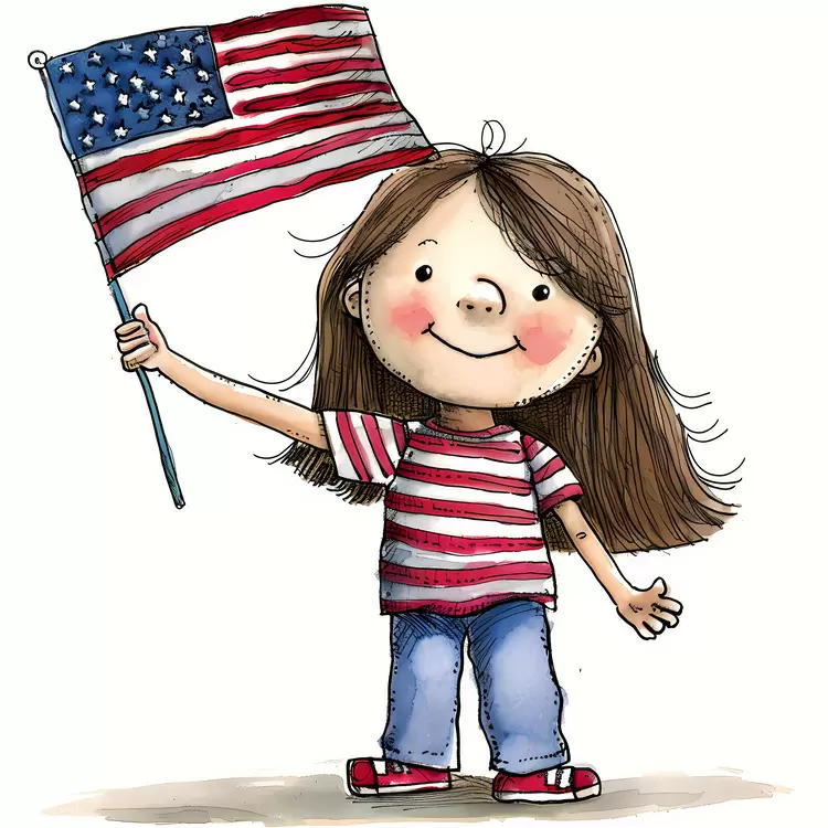 Independence Day Hand drawn Flag Girl Outdoors