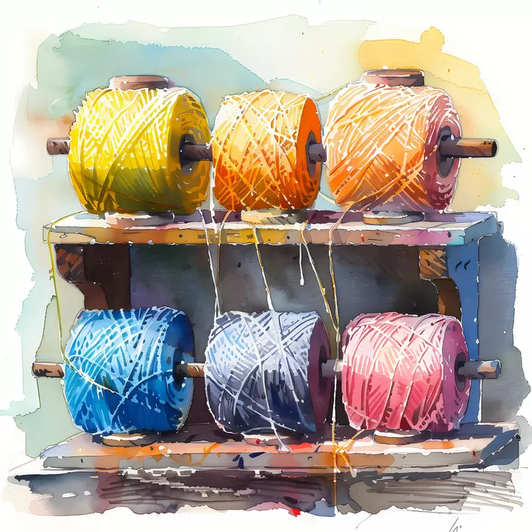 Watercolor Texture Wooden rack Colorful Fiber arts
