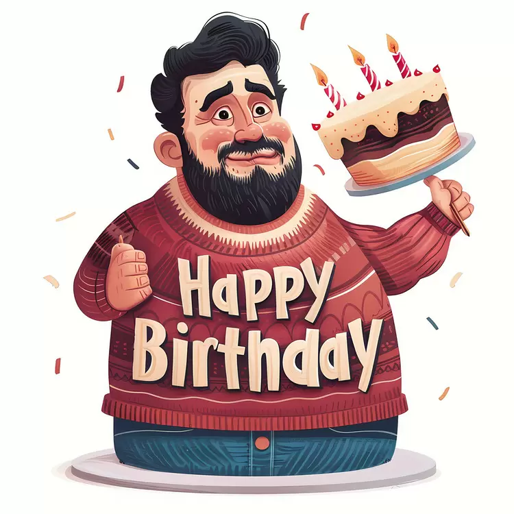 Happy Birthday Party decorations Cheerful scene Bearded man Birthday celebration