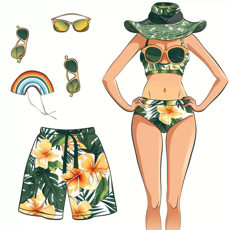 sunglasses swimwear sunhat shorts cover up