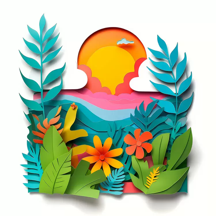 paper cut tropical watercolor Summer Begins greenery