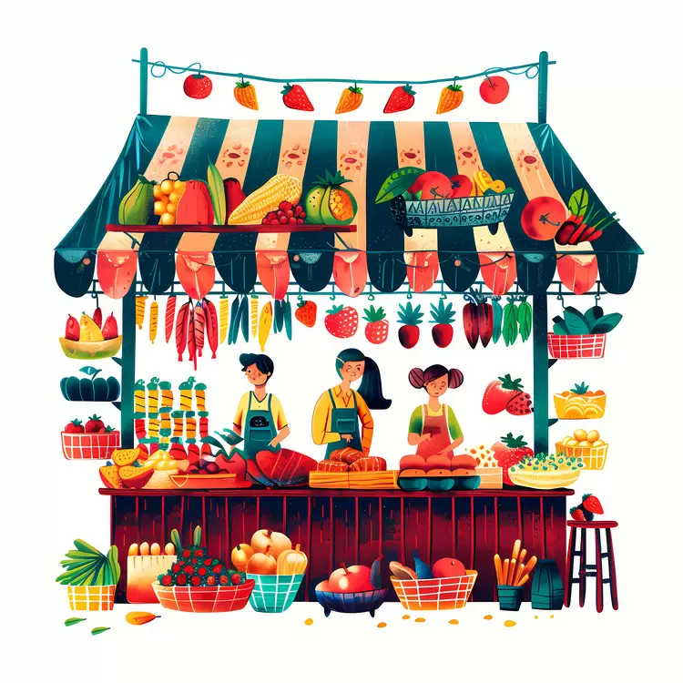 fruits vegetables Lively market outdoor marketplace