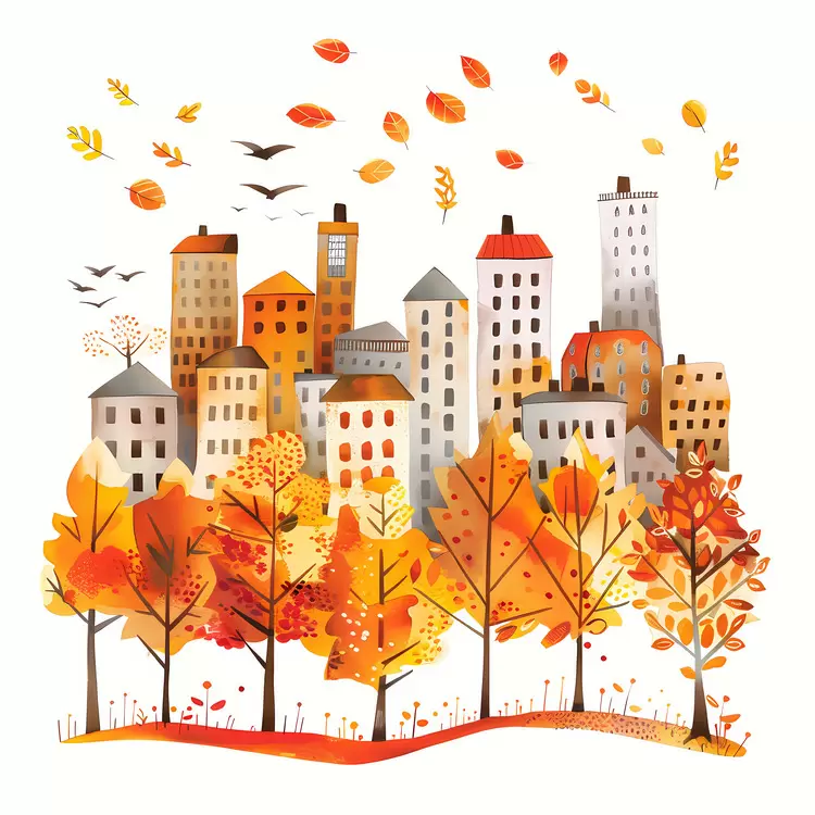 Autumn colors Urban environment Cityscape Skyscrapers Trees