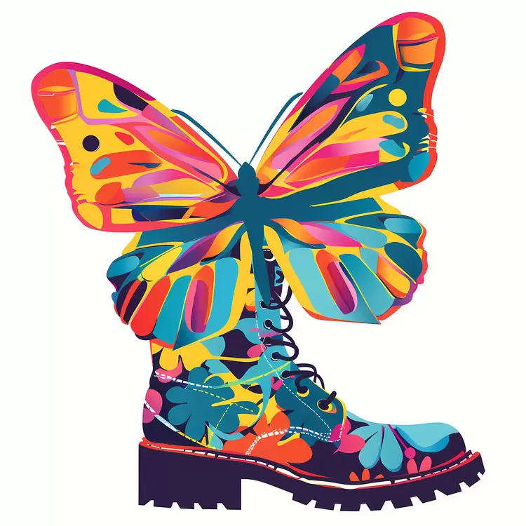 boots shoe with butterfly wings colorful pattern artistic design