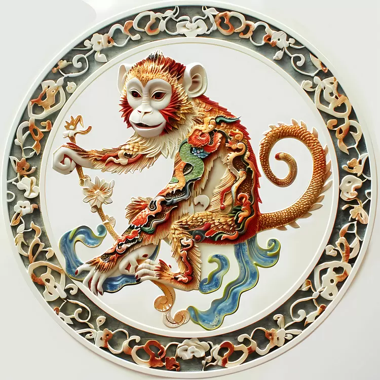 Decorative Monkey Red Wooden Circular