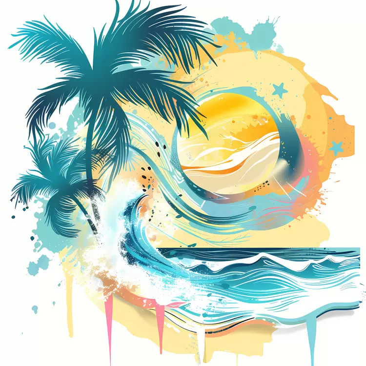 Sunset Abstract art Tropical beach scene Colorful design Summer Begins