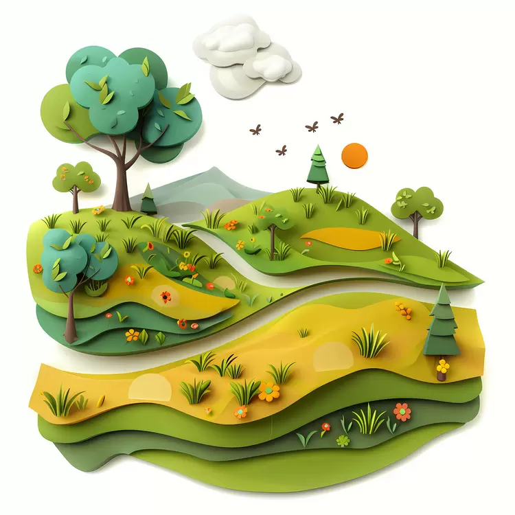 Mountains Landscape Trees Hills Paper cut