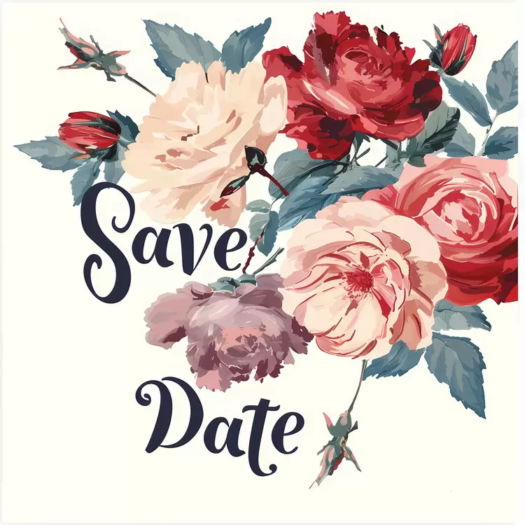 vintage style watercolor illustration romantic feel Save the Date floral design