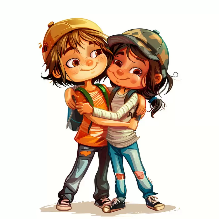 boy and girl smiling friendship laughing hug