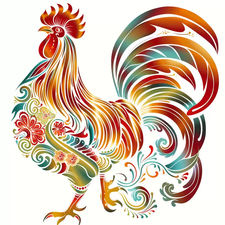 whimsical decorative floral rooster Chinese Zodiacs