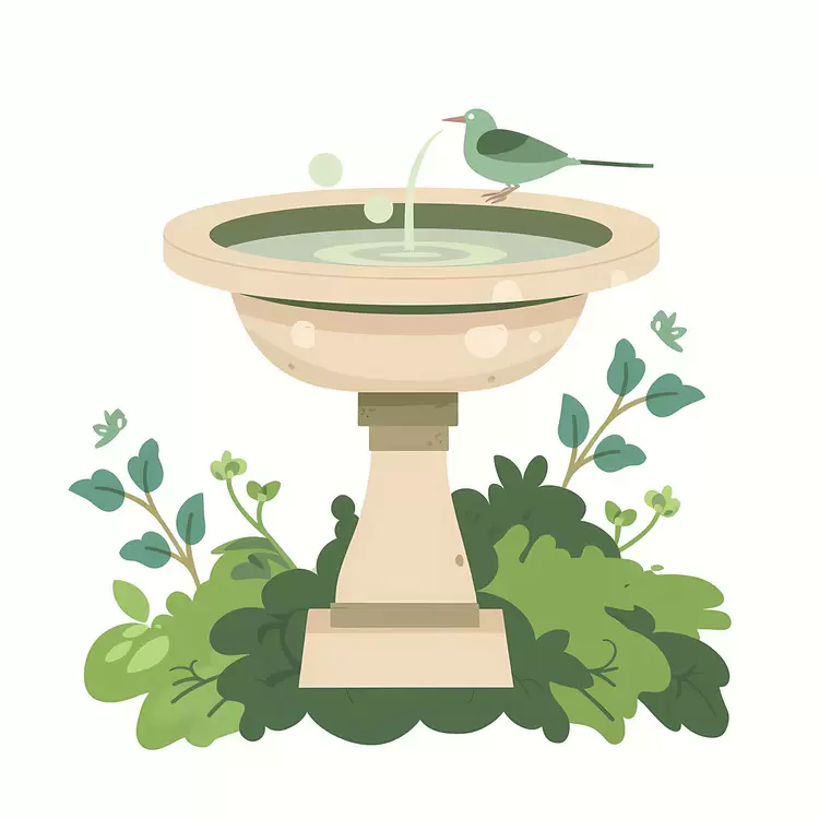natural setting Bird Bath green plants