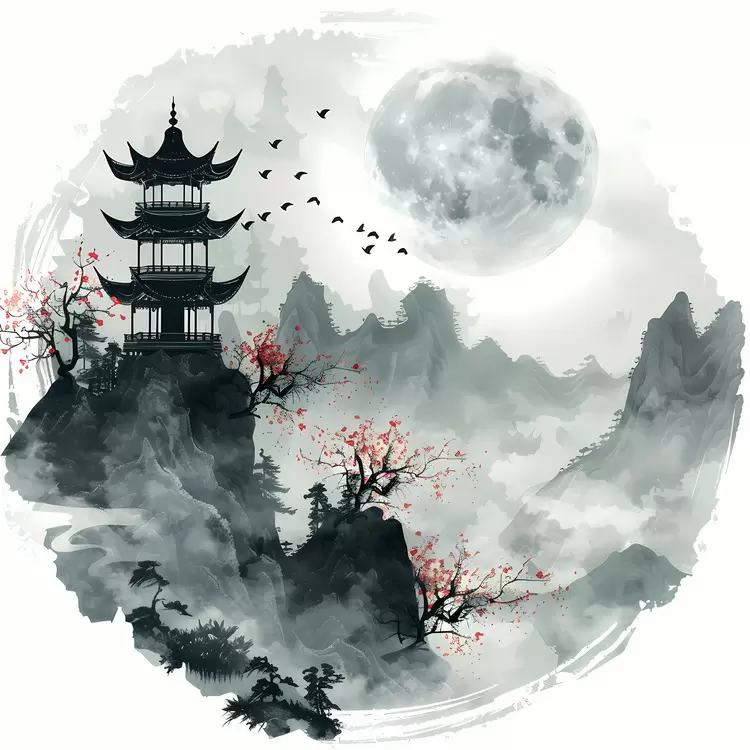 china night watercolor landscape sky