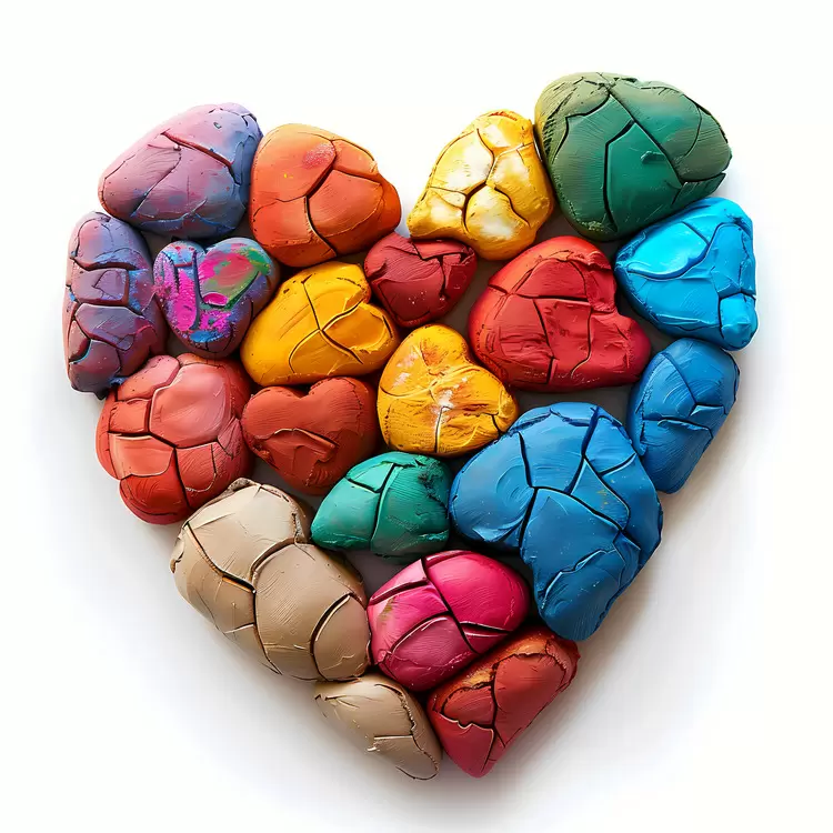cracked diverse heart multicolored paint chips