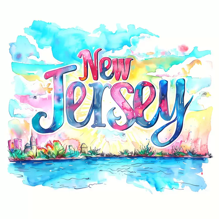 New Jersey Sunset view Urban scenery Watercolor painting Artistic representation