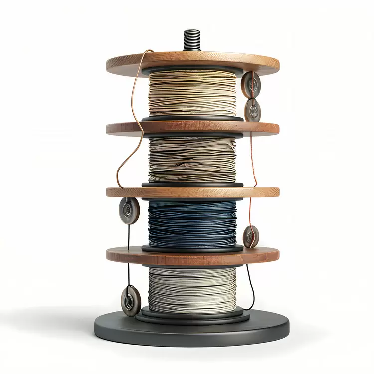 string reels Spool on wood base Rope Wooden base Color scheme: Wood and brown