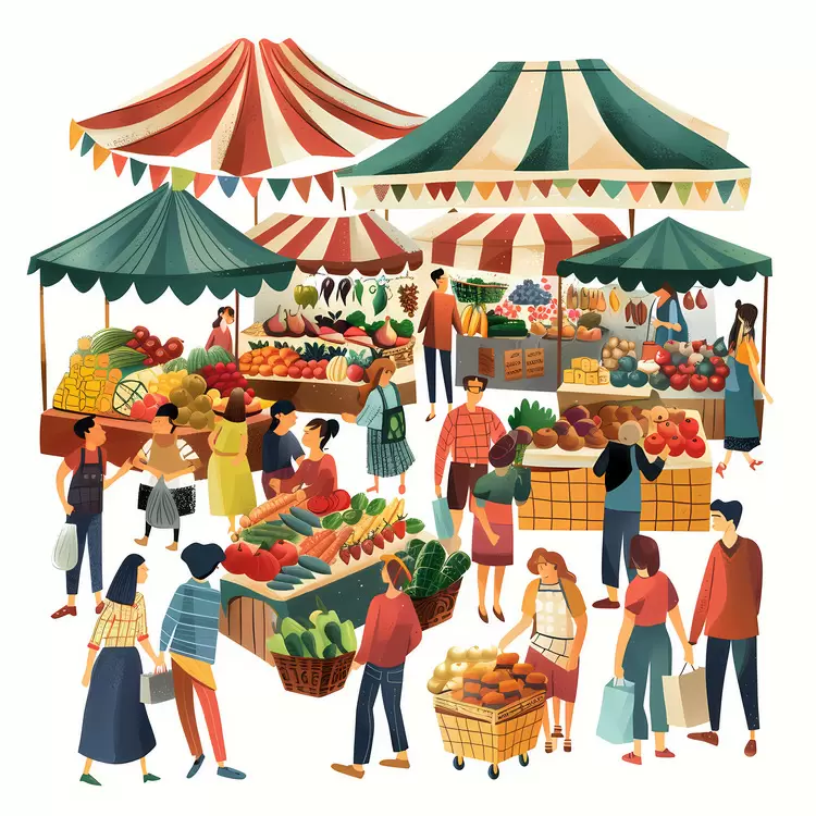 Lively market outdoor events stalls outdoor market shopping baskets