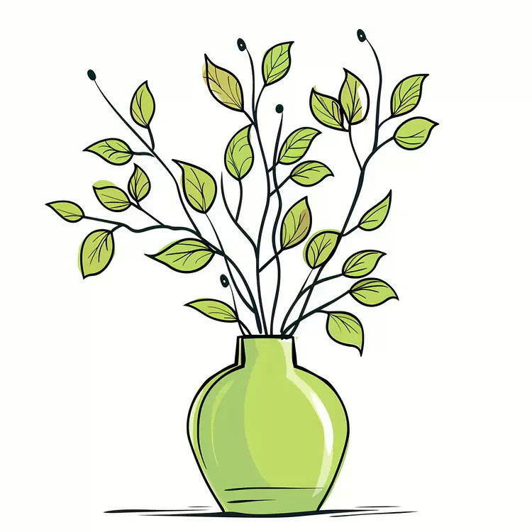 vase with leaves green vase vase with stems floral vase vase on a white background