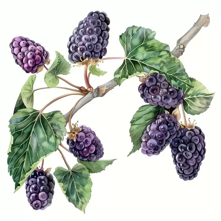 fresh fruit mulberries hand-painted watercolor illustration blackberries