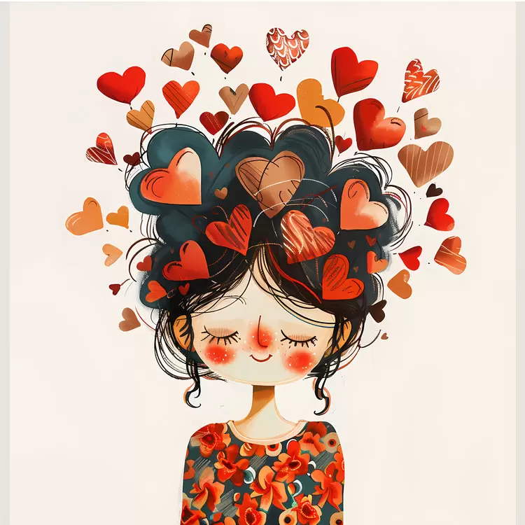 Girl with Hearts Around Her