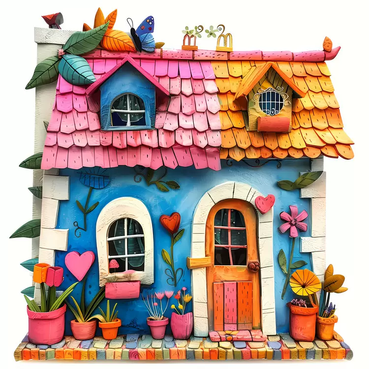 Colorful house with heart decorations