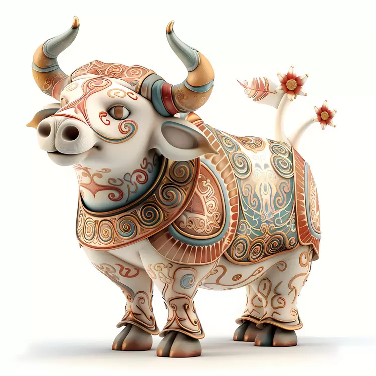 Wooden Bull with intricate details Chinese Zodiacs Ornate