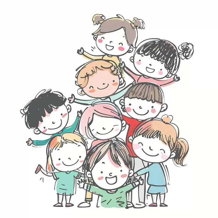smiling children group playful happy