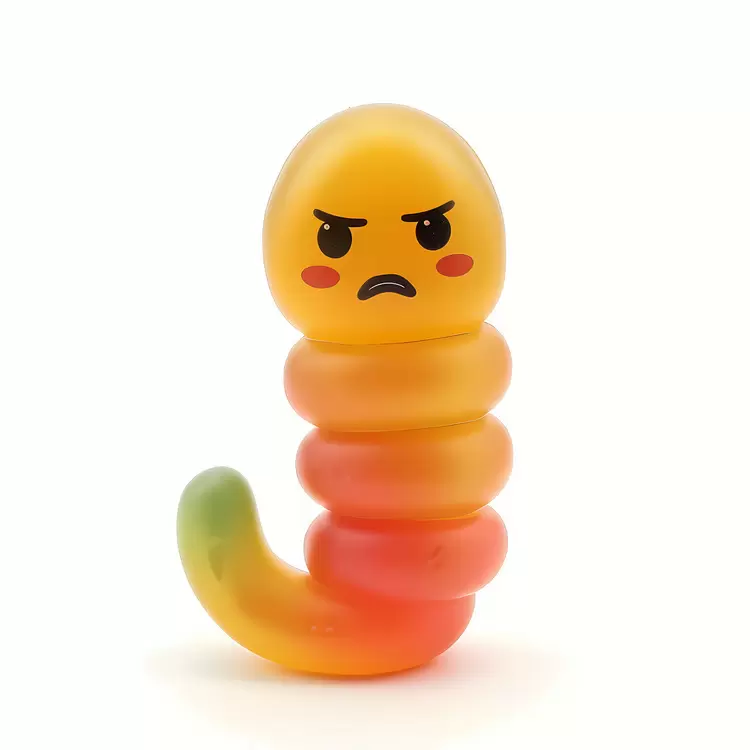 red disappointed upset green worm