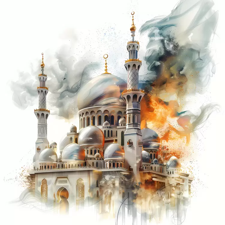 Splashes Painting effect Traditional architectural style Mosque Smokey atmosphere