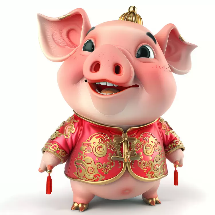 Round belly Animal costume Traditional Chinese garment Wearing an ornate crown Adorable expression