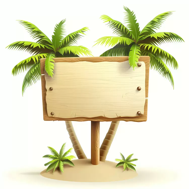 Palm Trees wood board Wooden Sign White Background Signpost