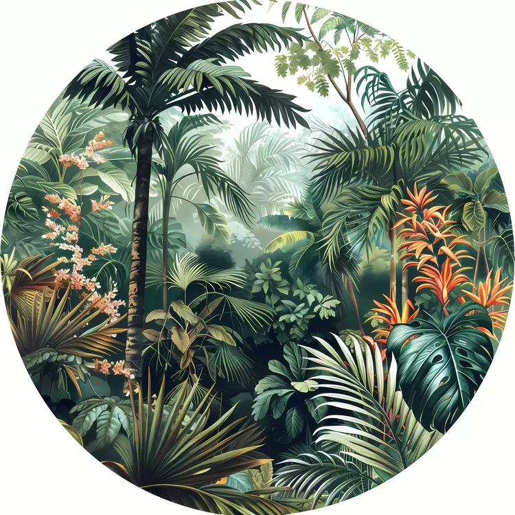 Palm trees Rainforest Tropical plants Vibrant colors Greenery
