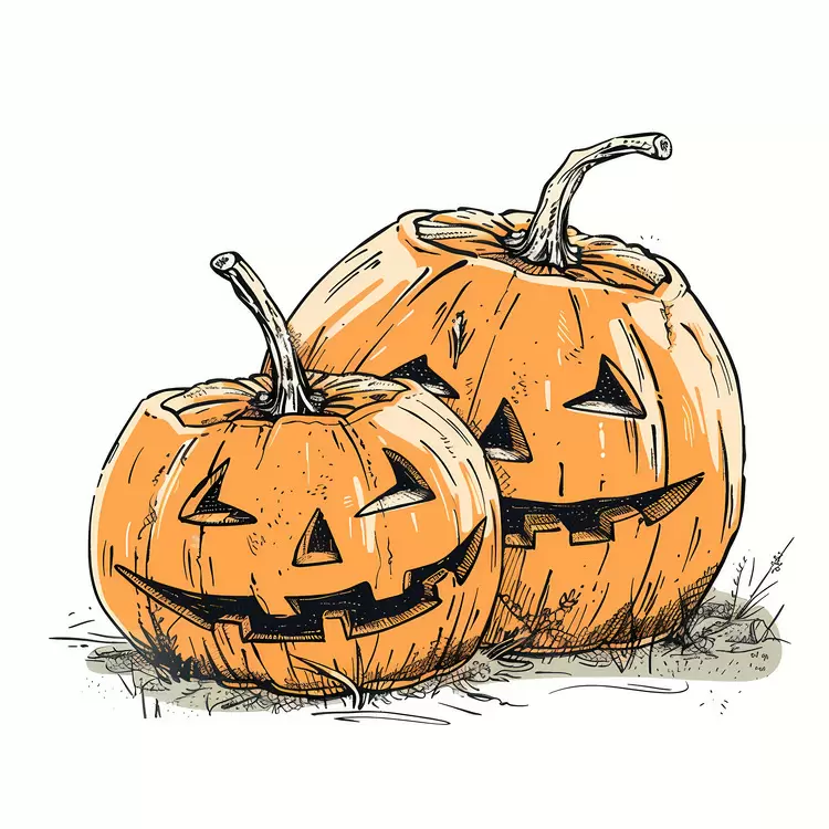 Hand-drawn Vector Illustration Halloween Pumpkins Jack o' Lantern Sketchy
