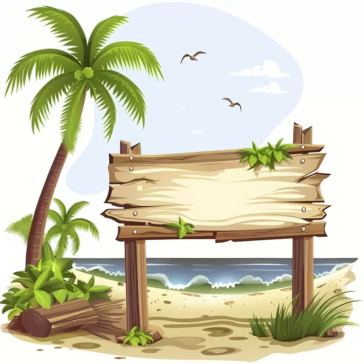 Wooden board Lagoon Tropical island Palm trees Beach