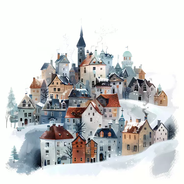 city mountain winter medieval small town