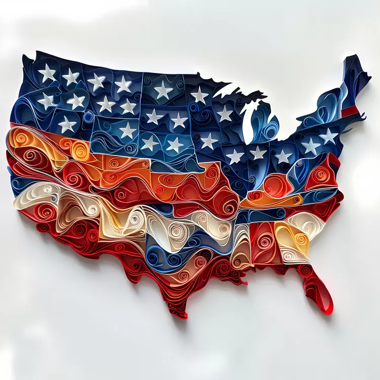 United States Colorful Paper art 4th Of July Map