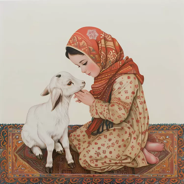 girl with goat herder with goat painting rural community culture