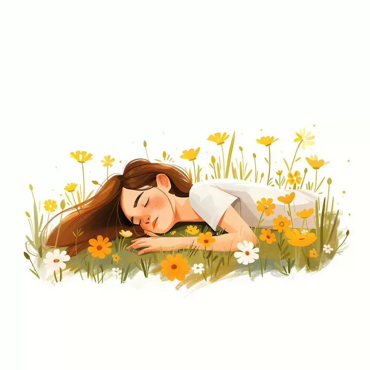 snoozing restful flowers field peaceful