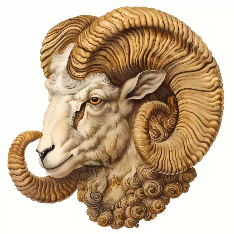 Aries golden horns rams face rams head in profile