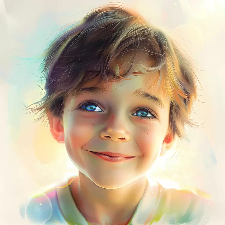 radiant smile green shirt portrait blue eyes painting
