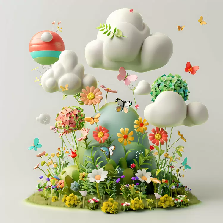 clouds butterfly water greenery grass