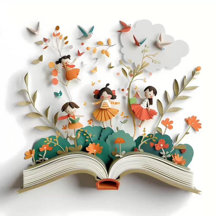 Floral background Children in the forest Flying Children playing Childrens Day