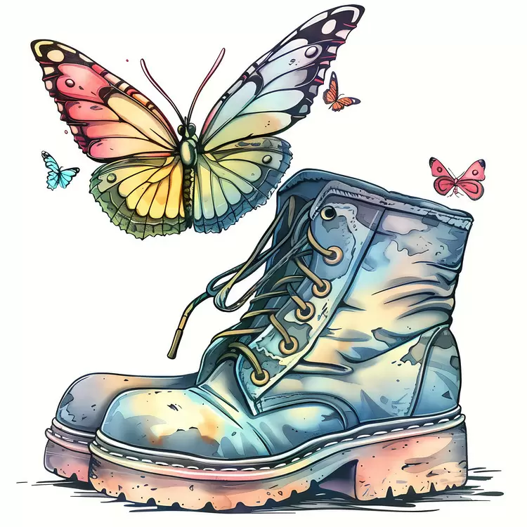 watercolor nature hand drawn boots
