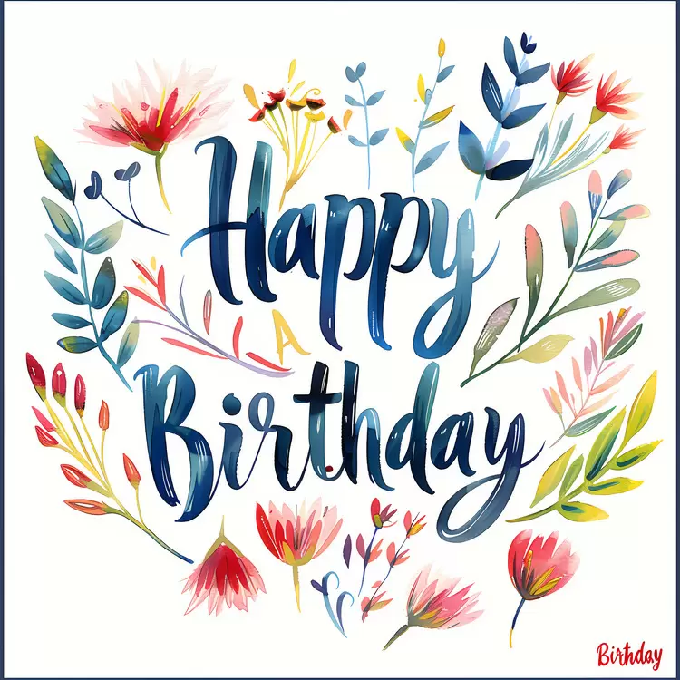joyous watercolor colorful flowers Happy Birthday