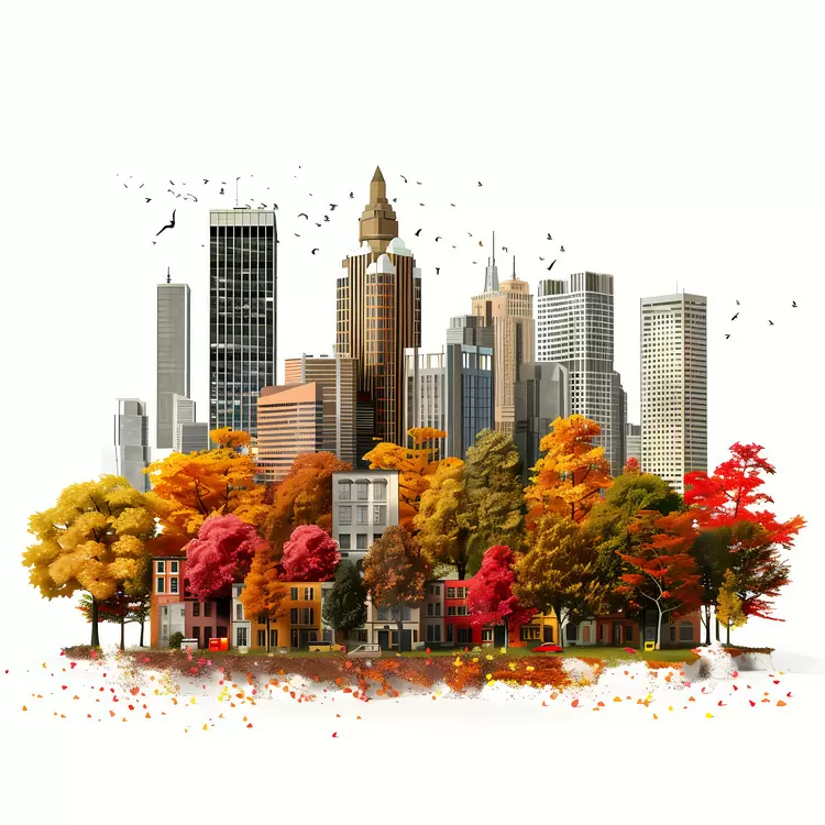 urban landscape colorful leaves fall foliage orange and brown leaves