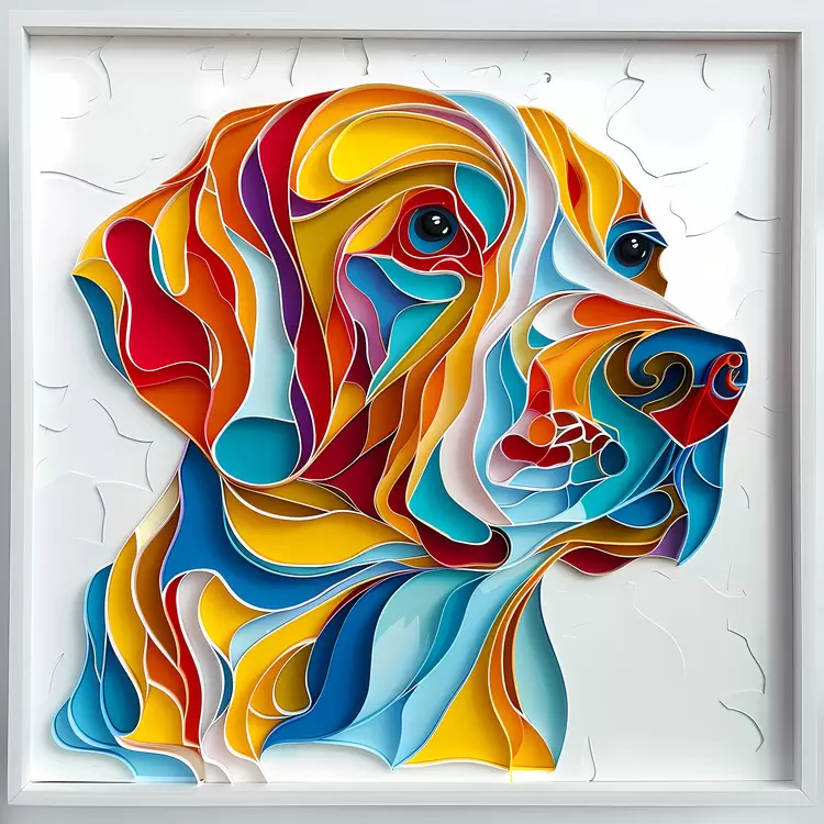 multi - color dog abstract Paper collage paper art