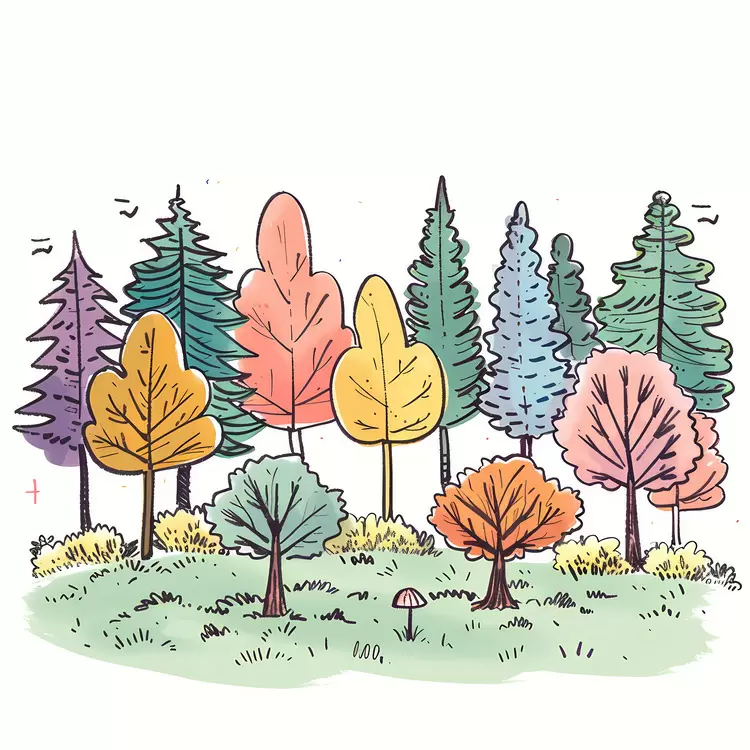 colorful deciduous Fall park trees